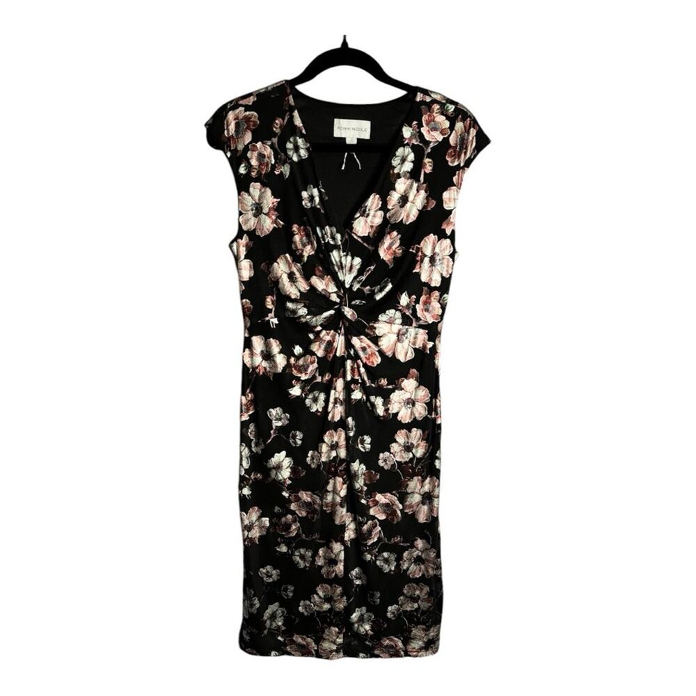 Ronni Nicole Black Pink Floral Dress Twist Front Detail Medium